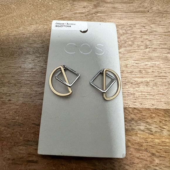 🆕 NWT COS Gold and Silver Geometric Earrings Two Tone Dangle Square Moon Shape - Picture 3 of 4